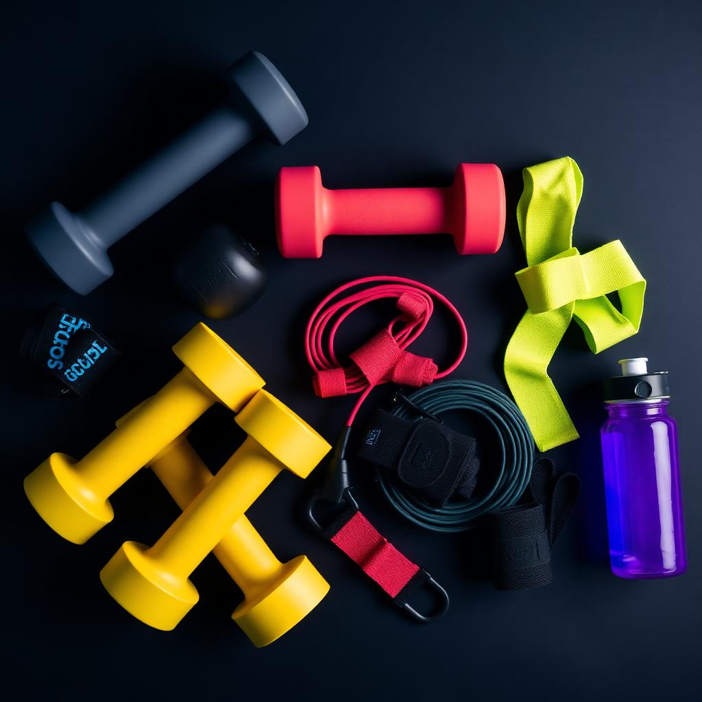 Acessórios esportivos para treino — halteres e elásticos